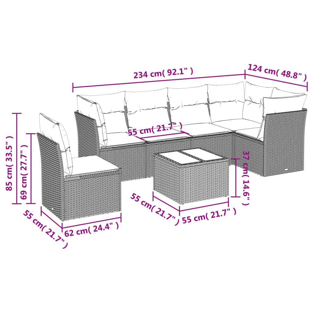 Set Divani da Giardino con Cuscini 7pz Nero Polyrattan 3249545