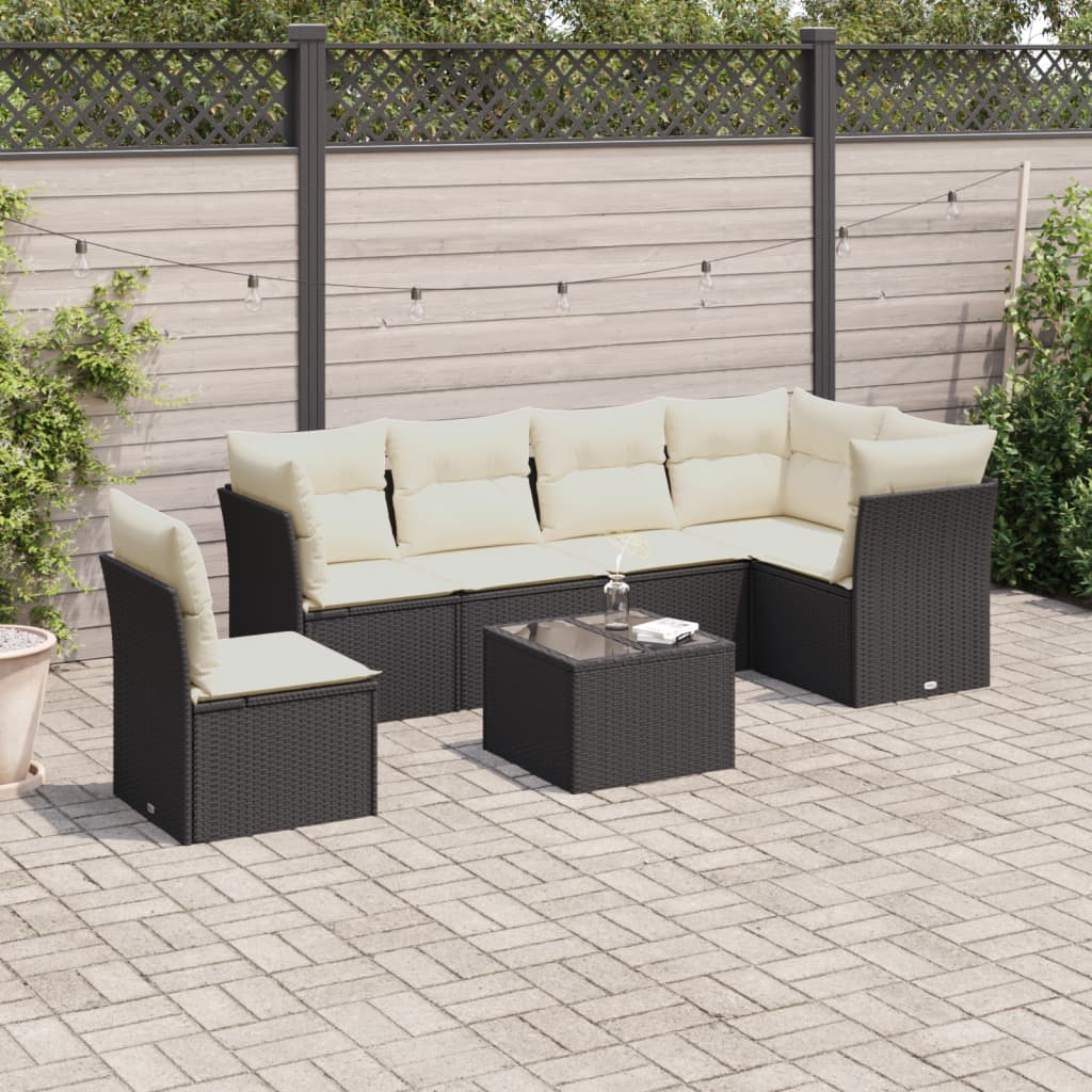 Set Divani da Giardino con Cuscini 7pz Nero Polyrattan 3249545