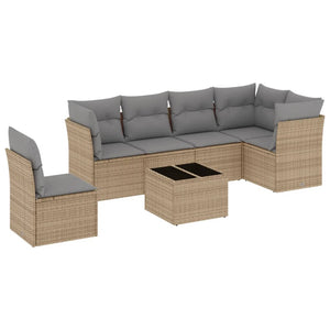 Set Divani da Giardino 7 pz con Cuscini Beige in Polyrattan 3249548