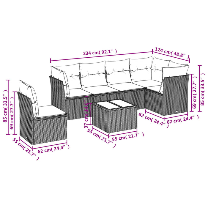 Set Divani da Giardino 7 pz con Cuscini Beige in Polyrattan 3249548