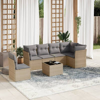 Set Divani da Giardino 7 pz con Cuscini Beige in Polyrattan 3249548