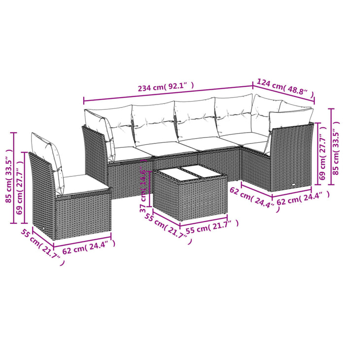 Set Divani da Giardino 7 pz con Cuscini Grigio in Polyrattancod mxl 114187