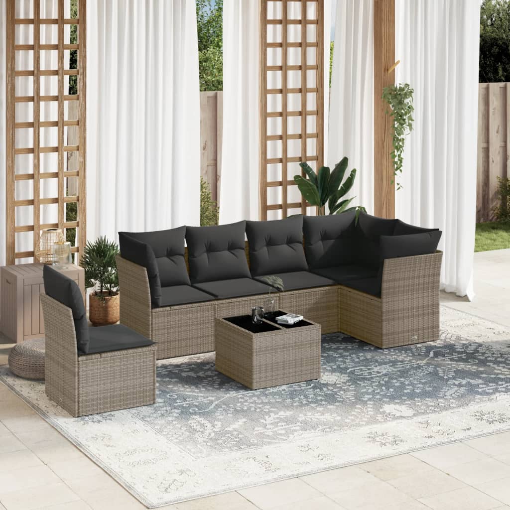 Set Divani da Giardino 7 pz con Cuscini Grigio in Polyrattancod mxl 114187