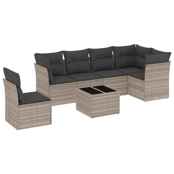 Set Divani da Giardino 7pz con Cuscini Grigio Chiaro Polyrattan 3249551