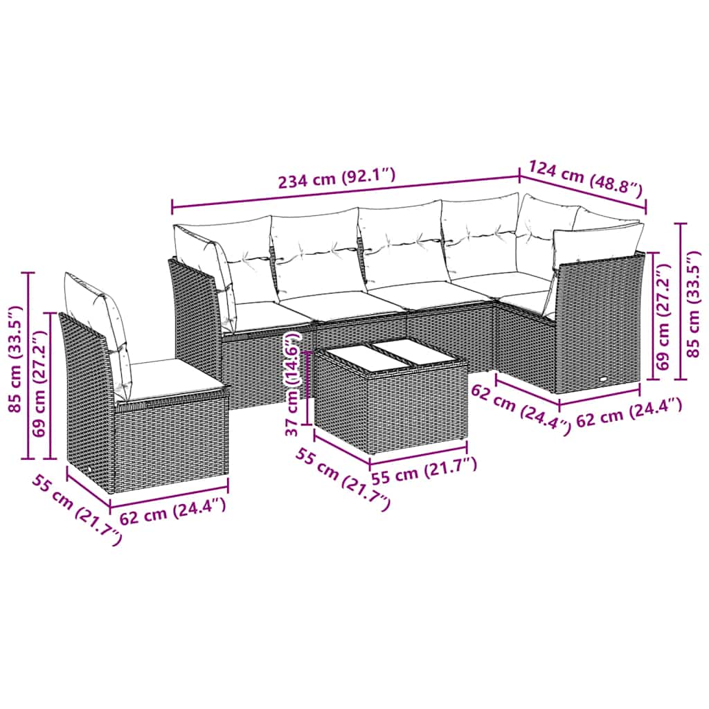 Set Divani da Giardino 7pz con Cuscini Grigio Chiaro Polyrattan 3249551