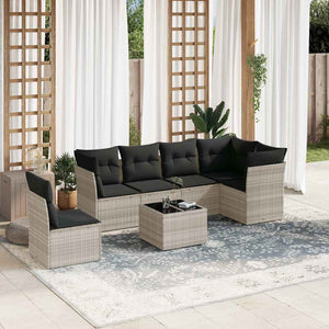 Set Divani da Giardino 7pz con Cuscini Grigio Chiaro Polyrattan 3249551