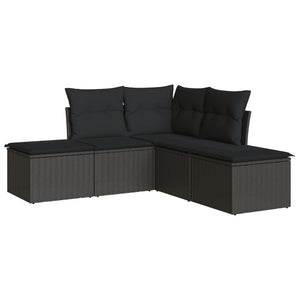 Set Divani da Giardino 5 pz con Cuscini in Polyrattan Nero 3249554