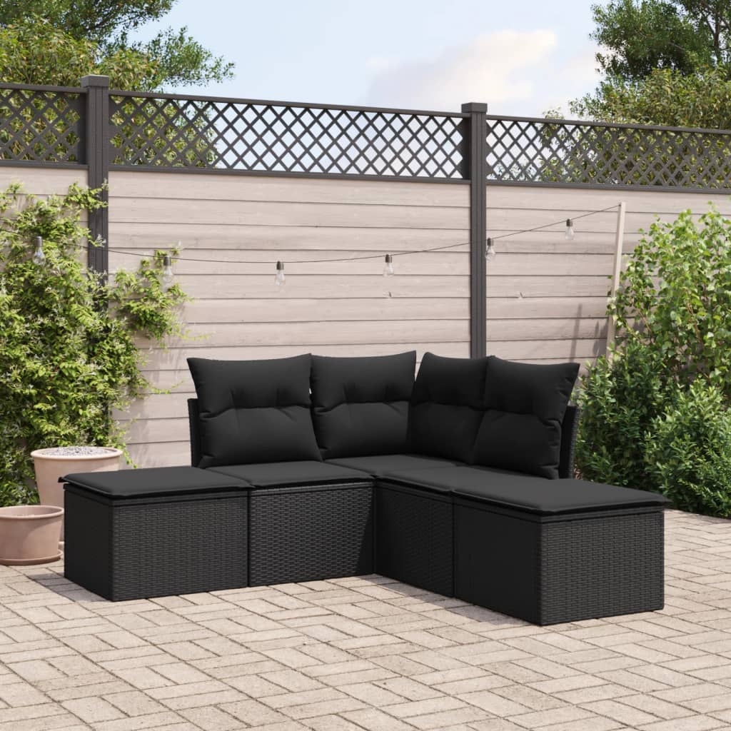 Set Divani da Giardino 5 pz con Cuscini in Polyrattan Nero 3249554