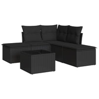 Set Divano da Giardino 6 pz con Cuscini Nero in Polyrattan 3249564