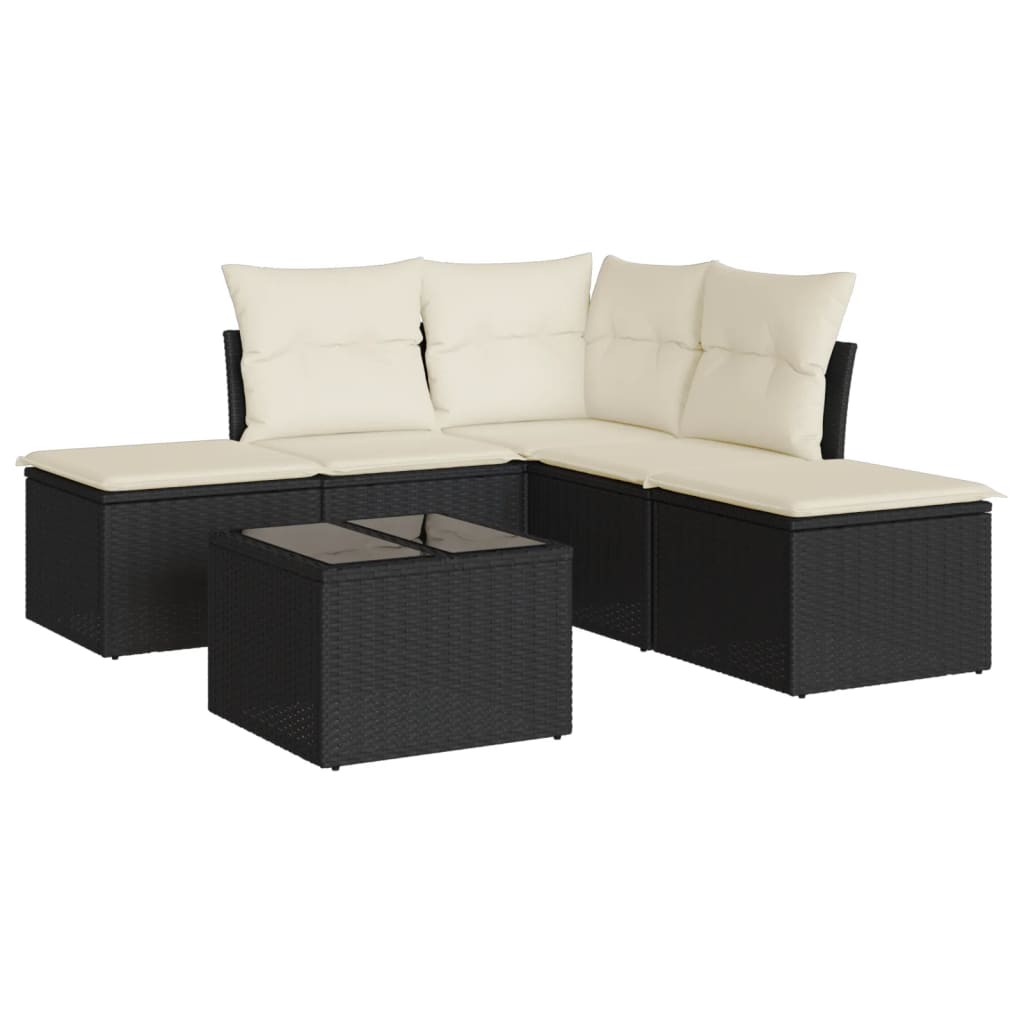 Set Divano da Giardino 6 pz con Cuscini Nero in Polyrattan 3249565