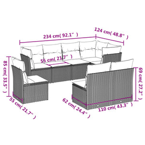 Set Divani da Giardino con Cuscini 8 pz Nero in Polyrattan 3249595