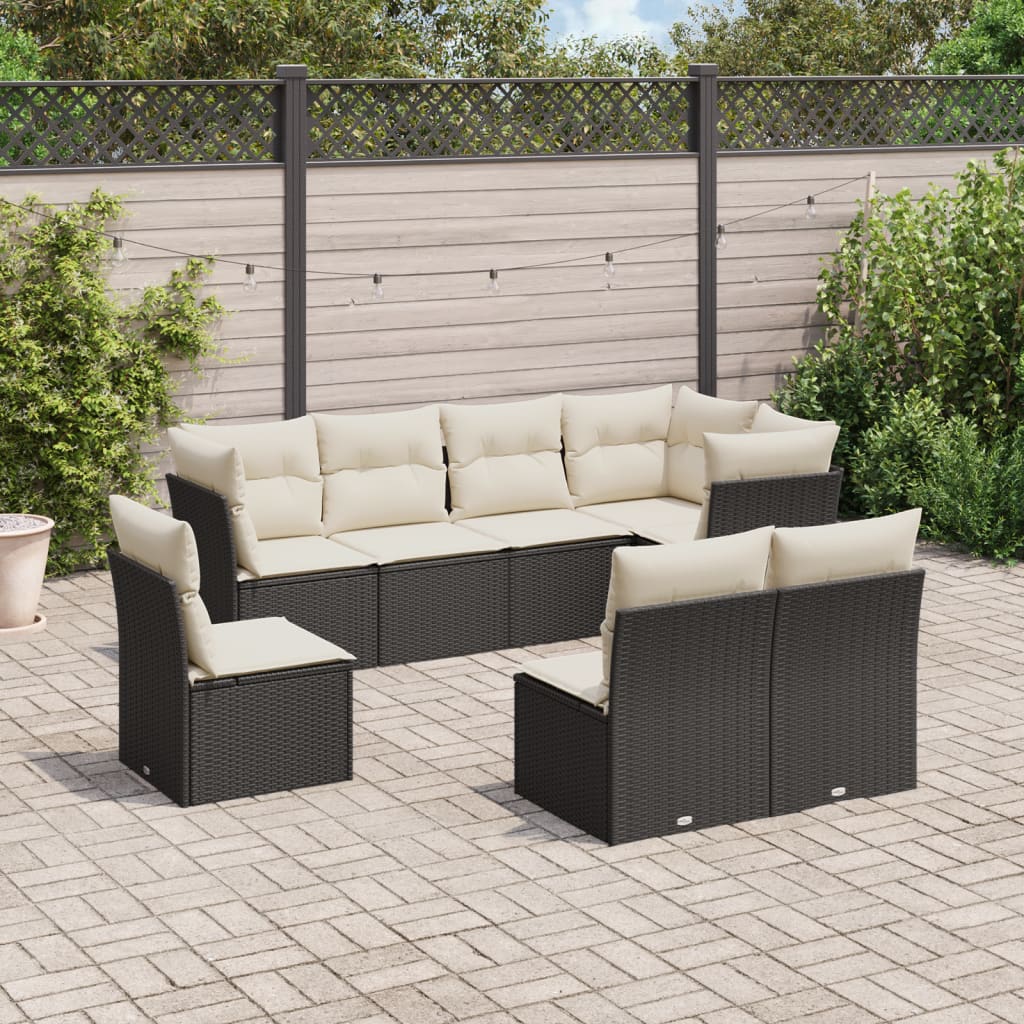 Set Divani da Giardino con Cuscini 8 pz Nero in Polyrattan 3249595