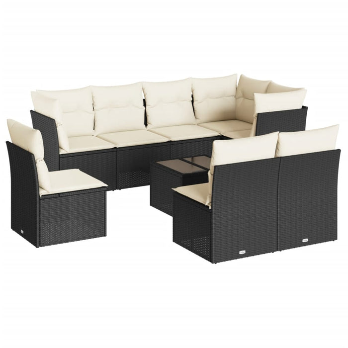 Set Divani da Giardino 9 pz con Cuscini Nero in Polyrattan 3249605