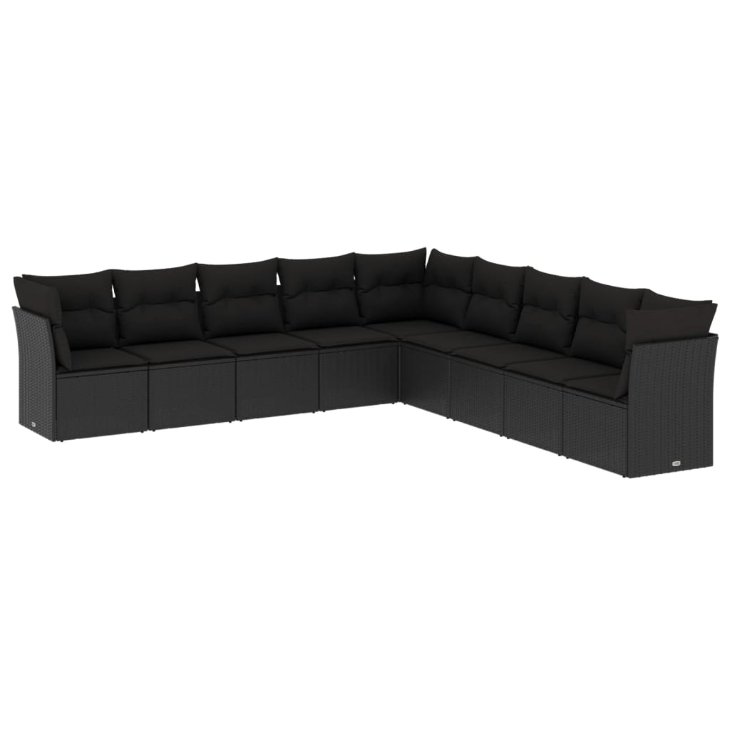 Set Divani da Giardino 9 pz con Cuscini Nero in Polyrattan 3249614