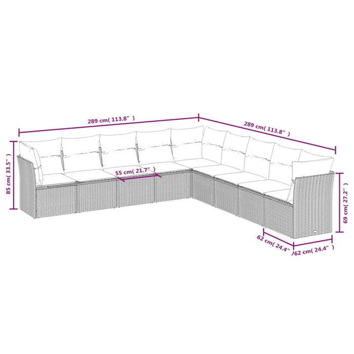 Set Divani da Giardino 9 pz con Cuscini Nero in Polyrattan 3249614