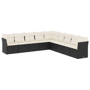 Set Divani da Giardino 9 pz con Cuscini Nero in Polyrattan 3249615