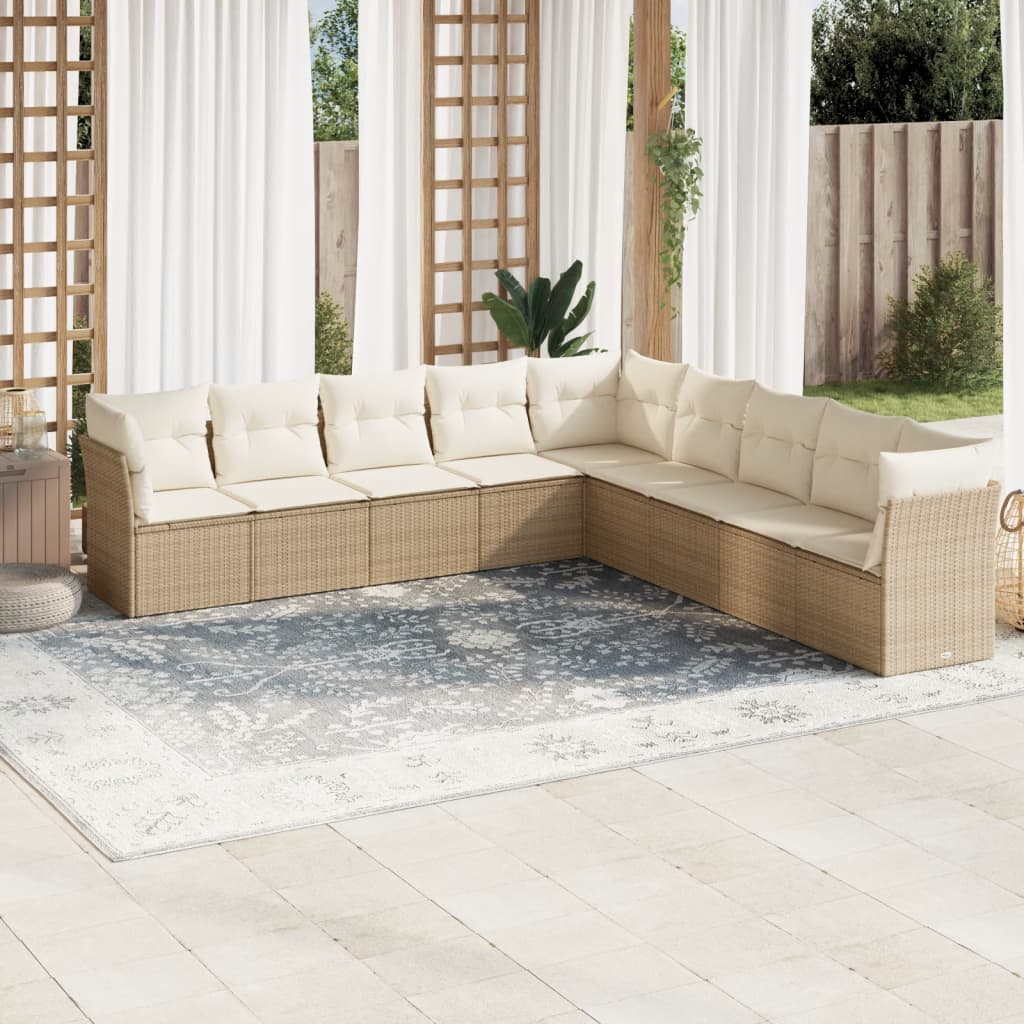 Set Divano da Giardino 9 pz con Cuscini Beige in Polyrattan 3249617