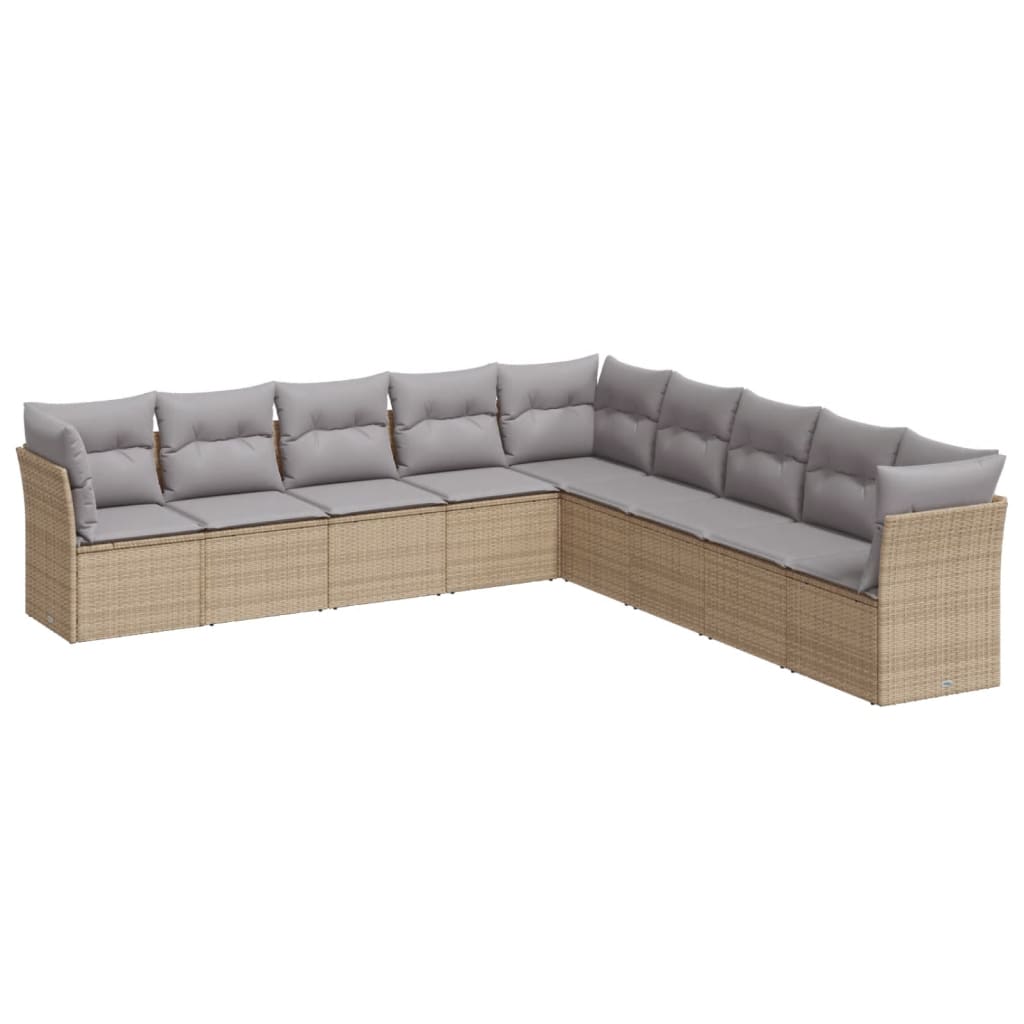 Set Divano da Giardino 9 pz con Cuscini Beige in Polyrattan 3249618