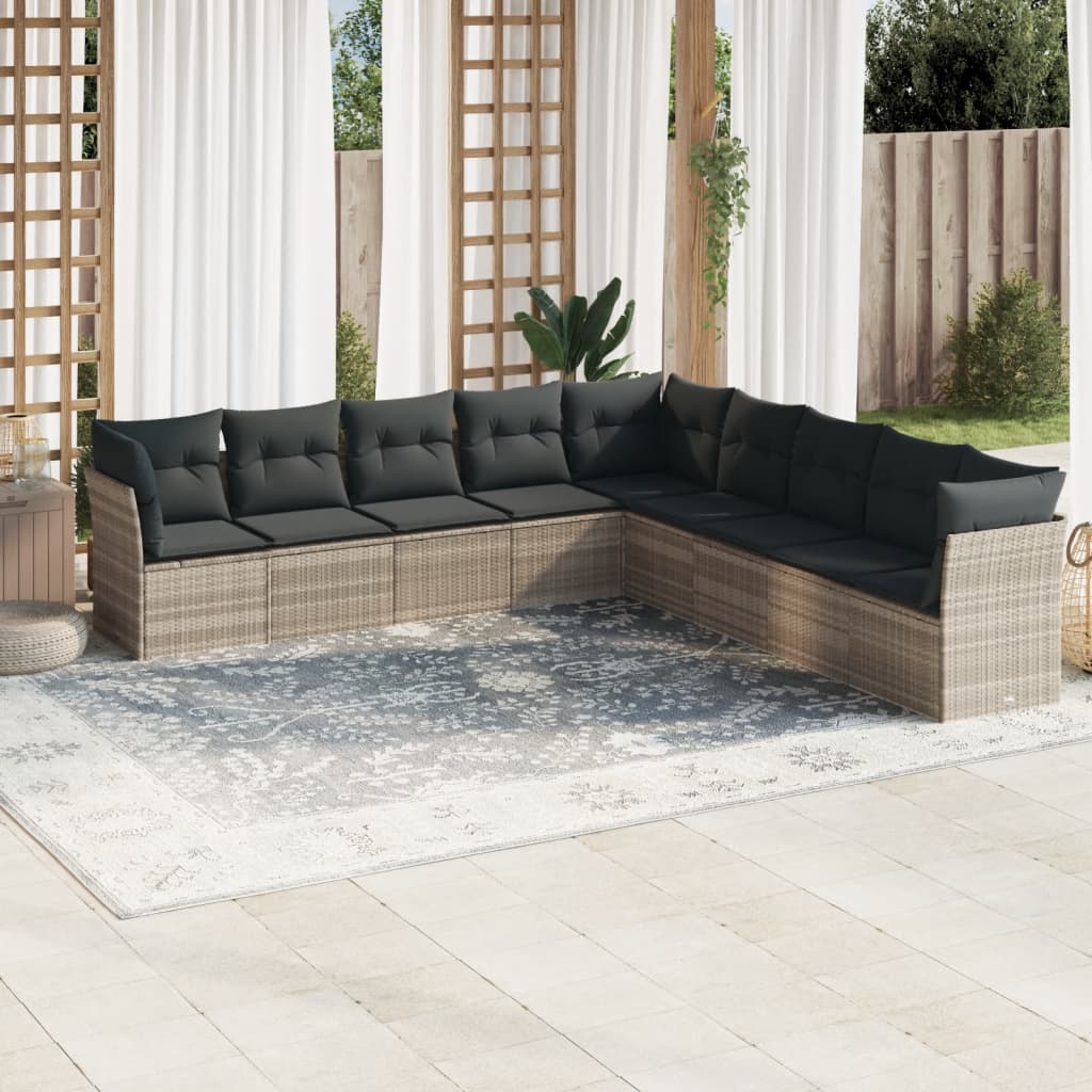 Set Divano da Giardino 9pz con Cuscini Grigio Chiaro Polyrattan 3249621