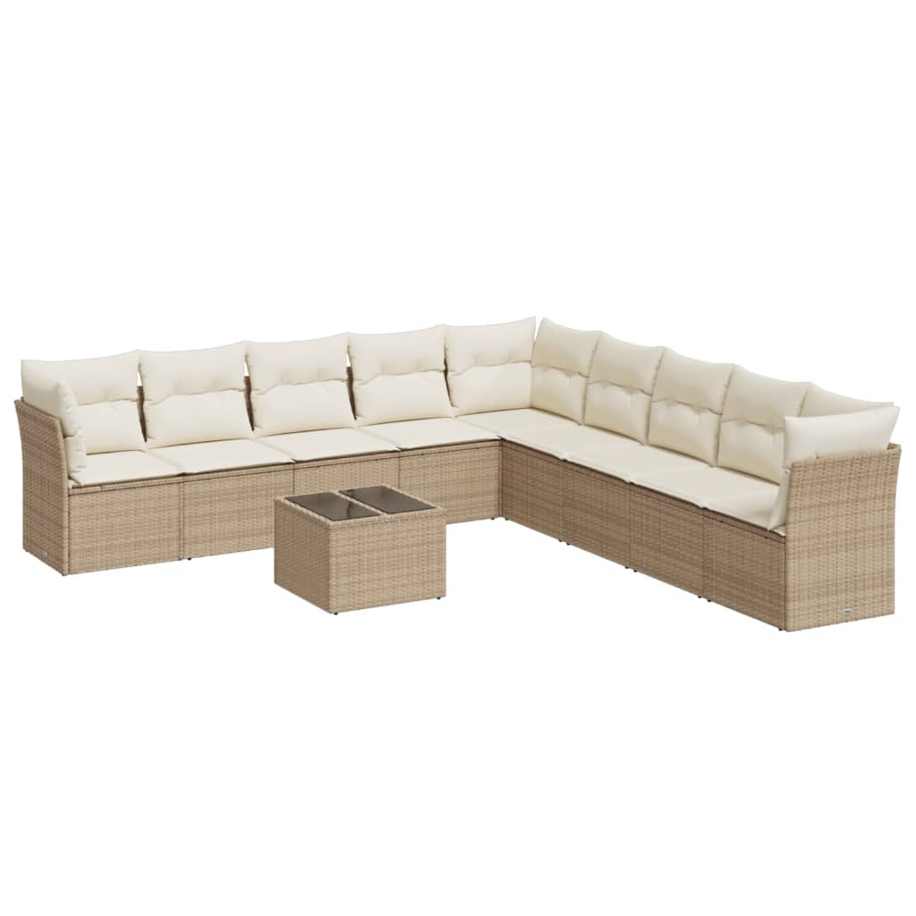 Set Divano da Giardino 10 pz con Cuscini Beige in Polyrattan 3249627