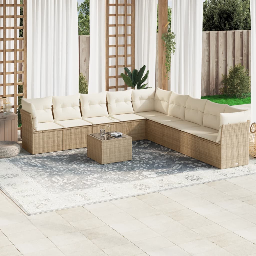 Set Divano da Giardino 10 pz con Cuscini Beige in Polyrattan 3249627