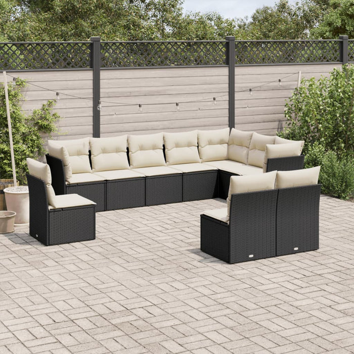 Set Divani da Giardino 10pz con Cuscini in Polyrattan Nero 3249635