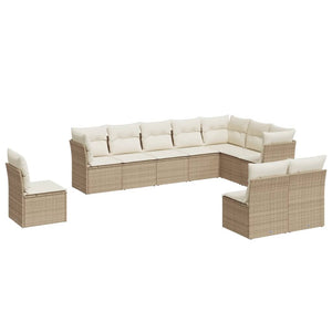 Set Divano da Giardino 10 pz con Cuscini Beige in Polyrattan 3249637