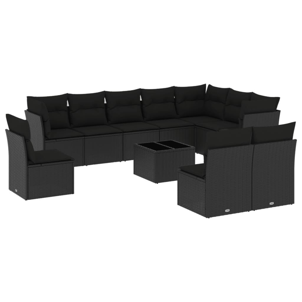 Set Divani da Giardino 11 pz con Cuscini in Polyrattan Nero 3249644