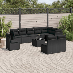 Set Divani da Giardino 11 pz con Cuscini in Polyrattan Nero 3249644