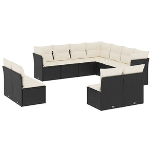 Set Divani da Giardino 11 pz con Cuscini in Polyrattan Nero 3249655