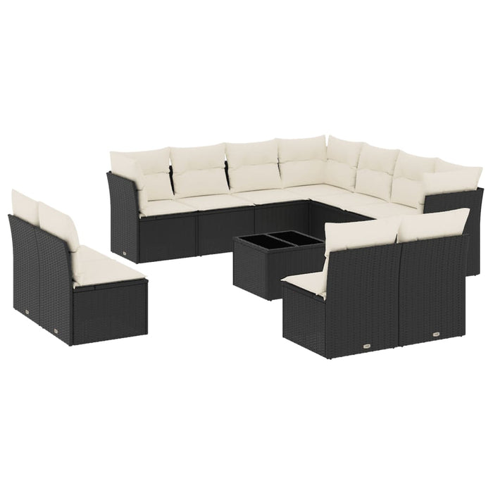 Set Divani da Giardino 12 pz con Cuscini Nero in Polyrattancod mxl 114993