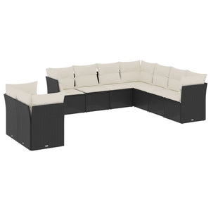 Set Divani da Giardino 9 pz con Cuscini Nero in Polyrattan 3249675