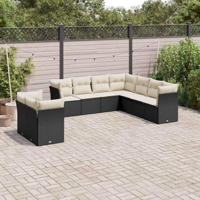 Set Divani da Giardino 9 pz con Cuscini Nero in Polyrattan 3249675