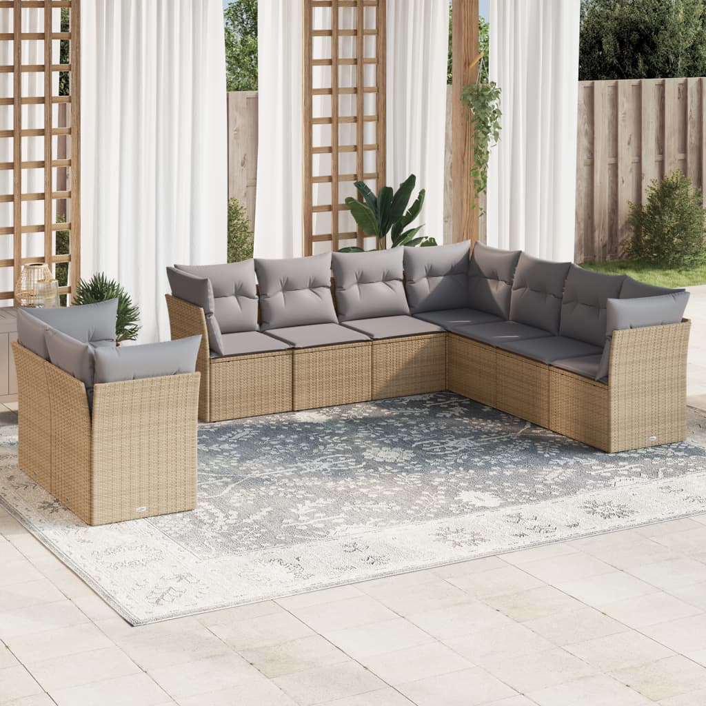 Set Divano da Giardino 9 pz con Cuscini Beige in Polyrattancod mxl 112039