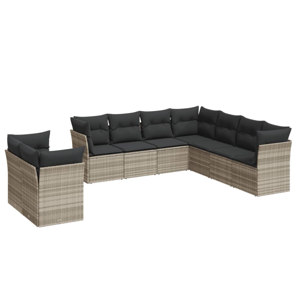 Set Divano da Giardino 9pz con Cuscini Grigio Chiaro Polyrattan 3249681