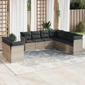 Set Divano da Giardino 9pz con Cuscini Grigio Chiaro Polyrattan 3249681