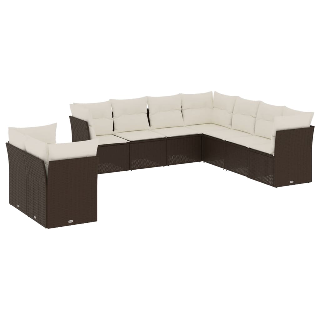 Set Divani da Giardino 9pz con Cuscini Marrone in Polyrattan 3249682