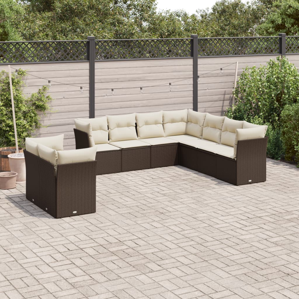 Set Divani da Giardino 9pz con Cuscini Marrone in Polyrattan 3249682