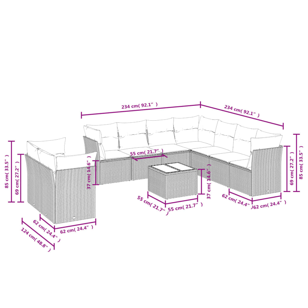 Set Divano da Giardino 10 pz con Cuscini Beige in Polyrattancod mxl 87402