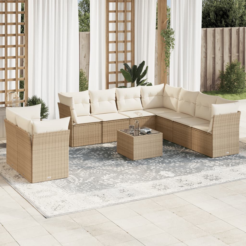 Set Divano da Giardino 10 pz con Cuscini Beige in Polyrattancod mxl 87402