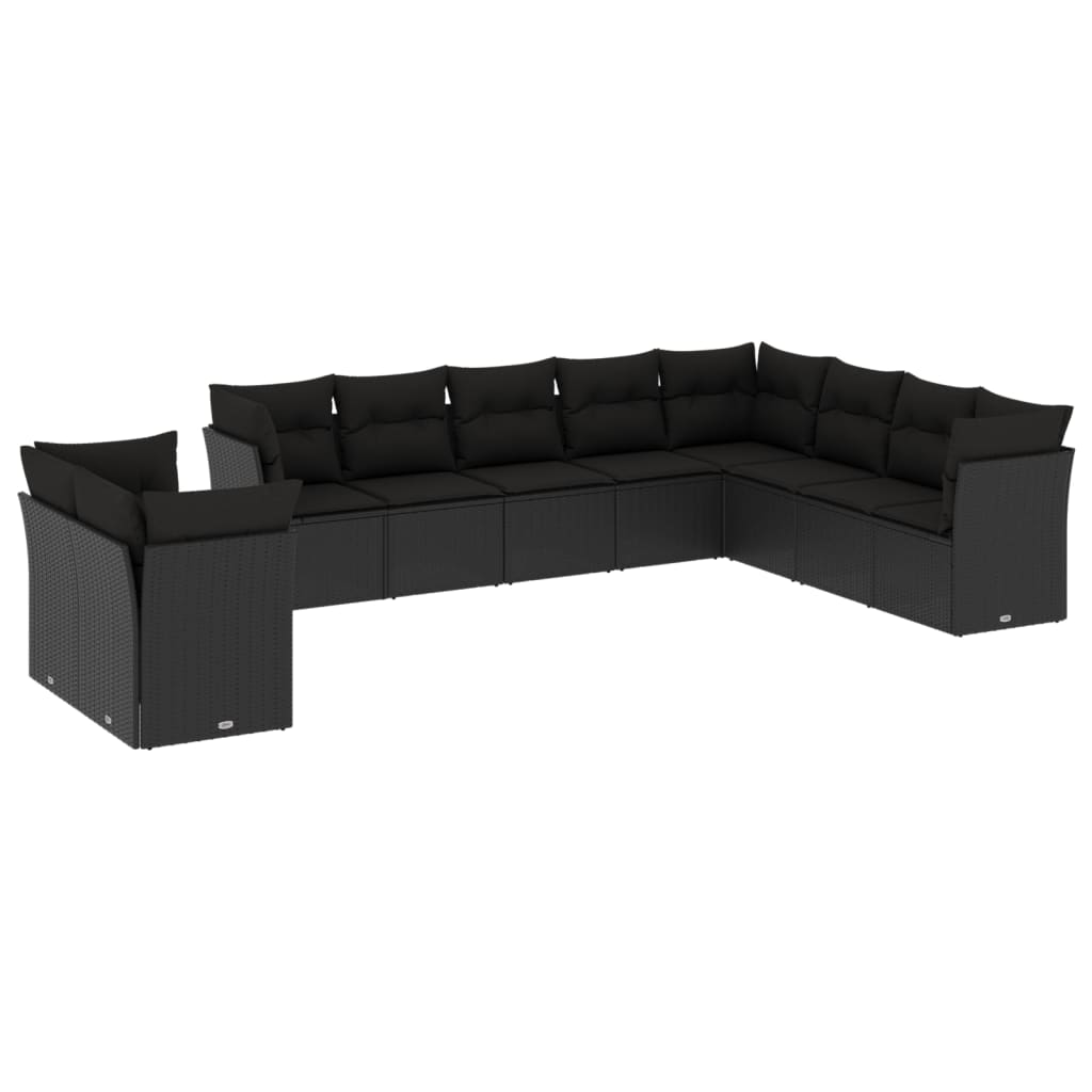 Set Divani da Giardino 10pz con Cuscini in Polyrattan Nero 3249694