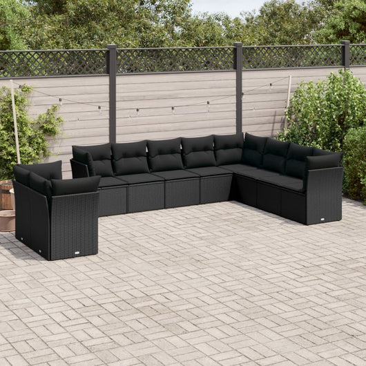 Set Divani da Giardino 10pz con Cuscini in Polyrattan Nero 3249694