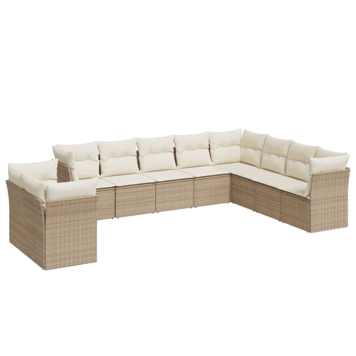 Set Divano da Giardino 10 pz con Cuscini Beige in Polyrattan 3249697