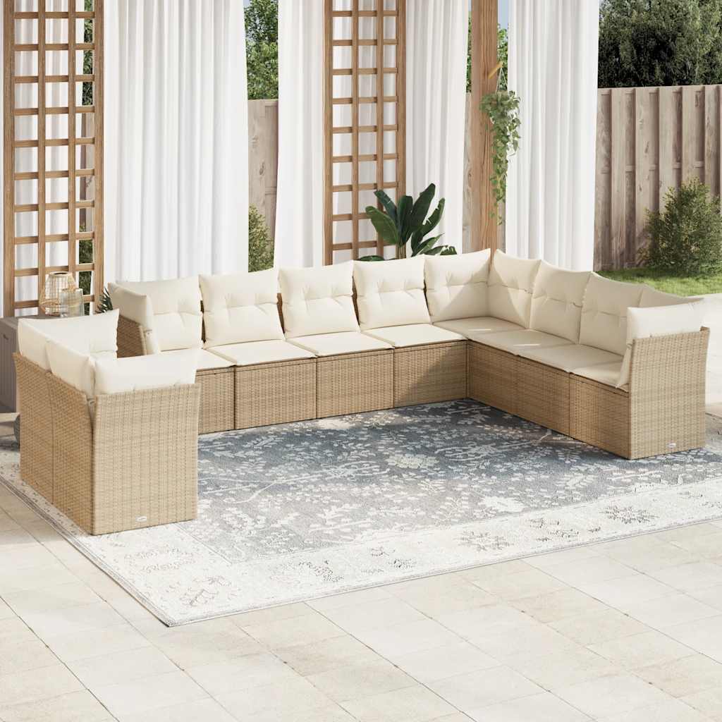 Set Divano da Giardino 10 pz con Cuscini Beige in Polyrattan 3249697