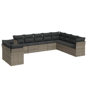 Set Divano da Giardino 10 pz con Cuscini Grigio in Polyrattan 3249699