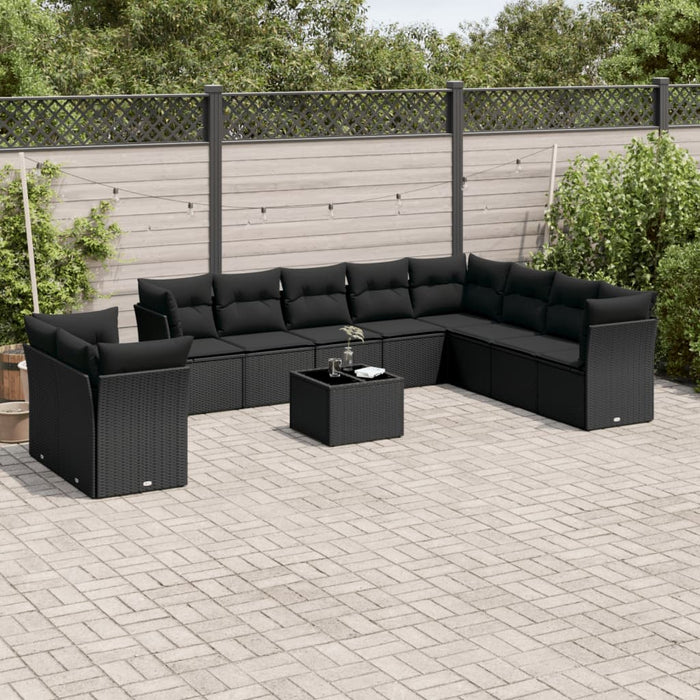 Set Divani da Giardino 11 pz con Cuscini in Polyrattan Nero 3249704