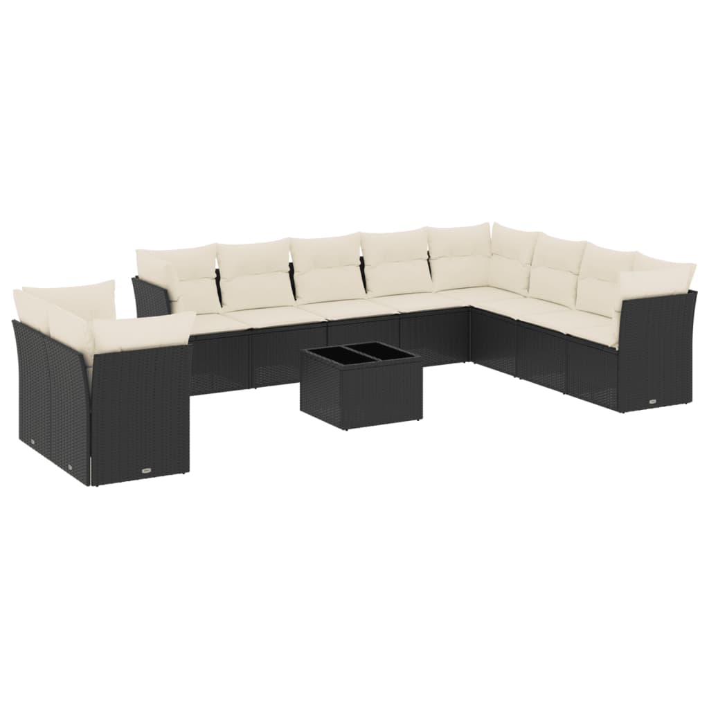 Set Divani da Giardino 11 pz con Cuscini in Polyrattan Nero 3249705