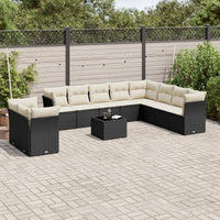 Set Divani da Giardino 11 pz con Cuscini in Polyrattan Nero 3249705