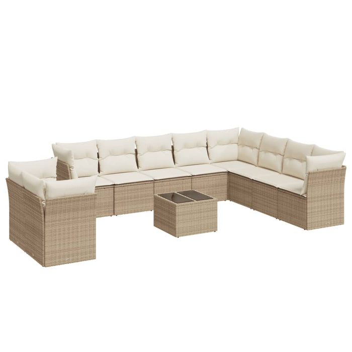 Set Divani da Giardino 11 pz con Cuscini Beige in Polyrattan 3249707