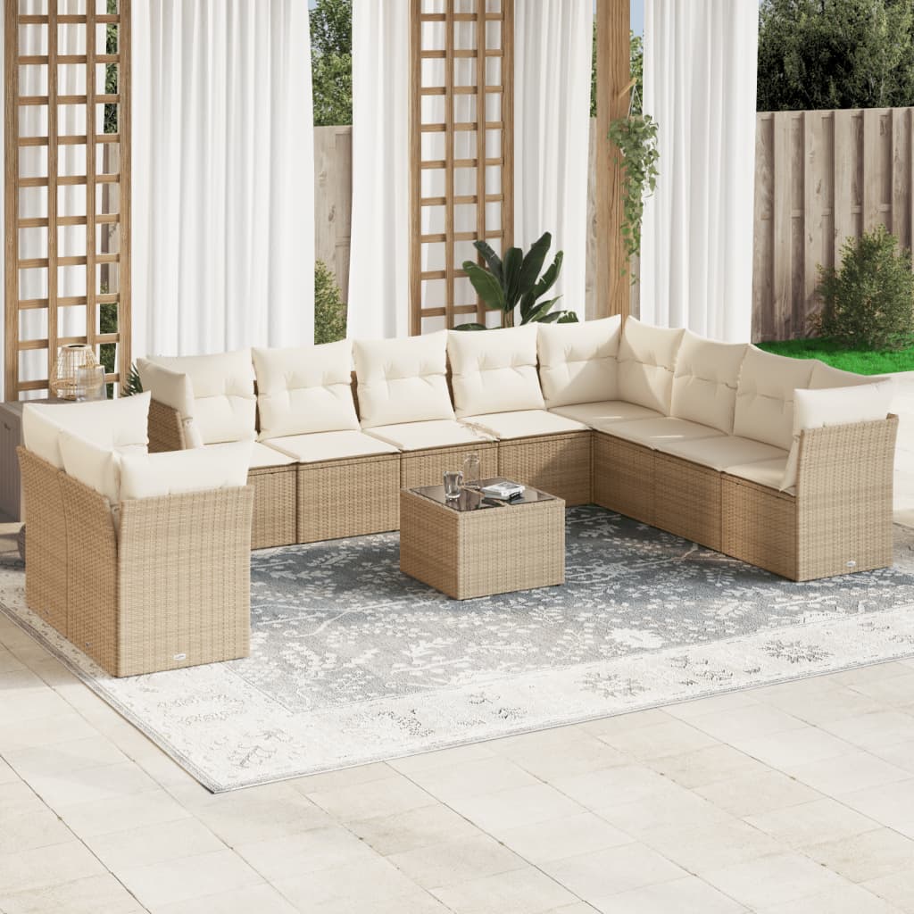 Set Divani da Giardino 11 pz con Cuscini Beige in Polyrattan 3249707